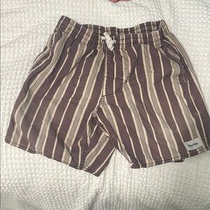 Rhythm Brown and Cream Striped Swim Trunks